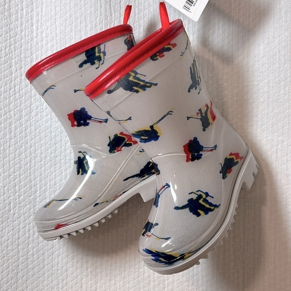 Carter's Prime Rain Boots Grey Hockey Print Galoshes Spring Puddles Toddler 5M